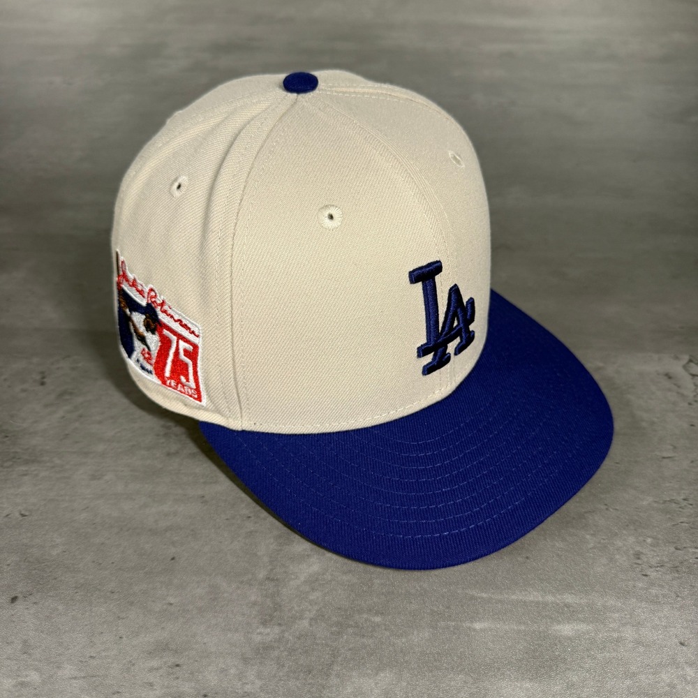 Hat Club Los Angeles Dodgers New Era Cap 7 1/4‎ Stone Blue Jackie Robinson Patch